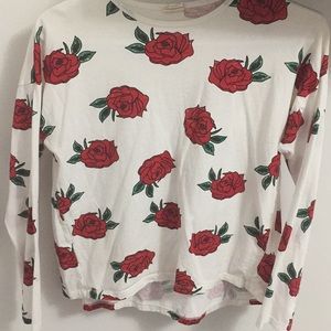 long sleeve tee with roses